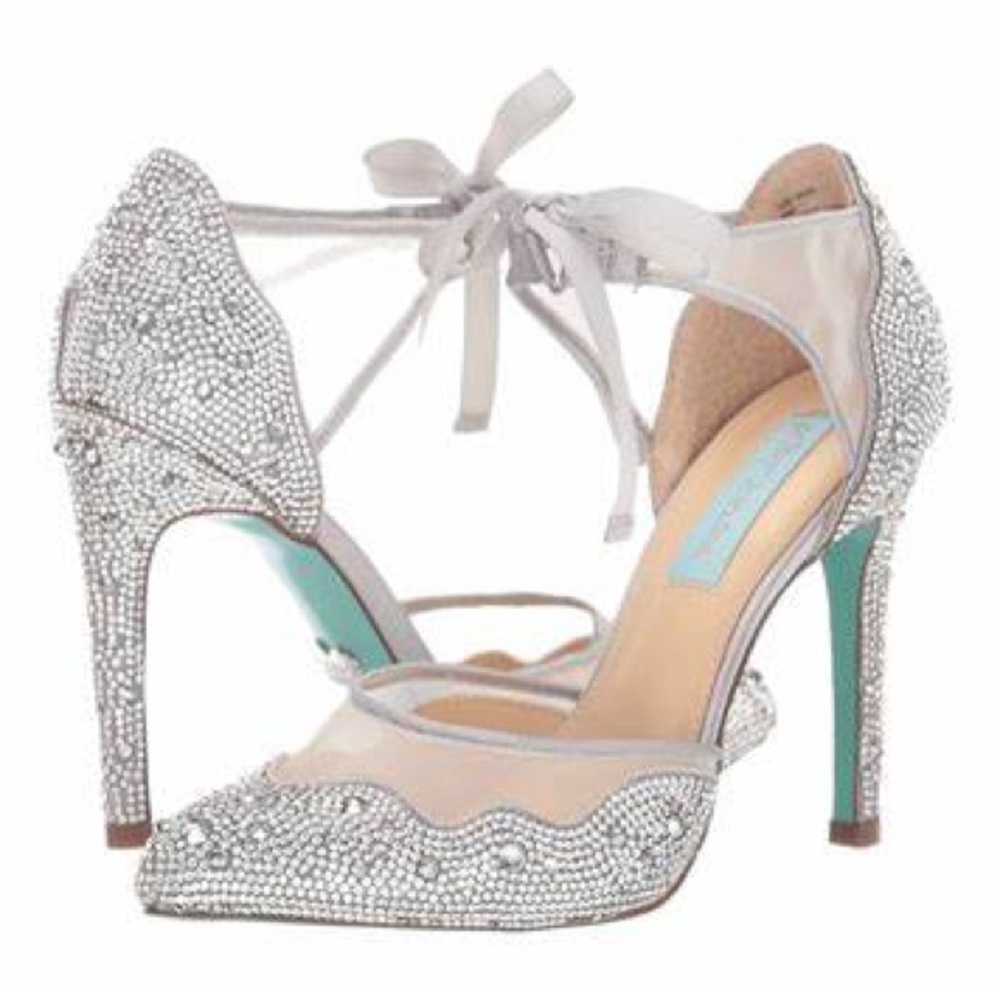 Betsey Johnson Iris Satin Rhinestone Stiletto Pumps